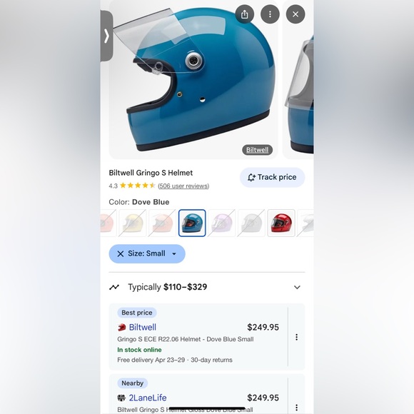 Biltwell // Gringo S motorcycle helmet dove blue size XS - Picture 8 of 9